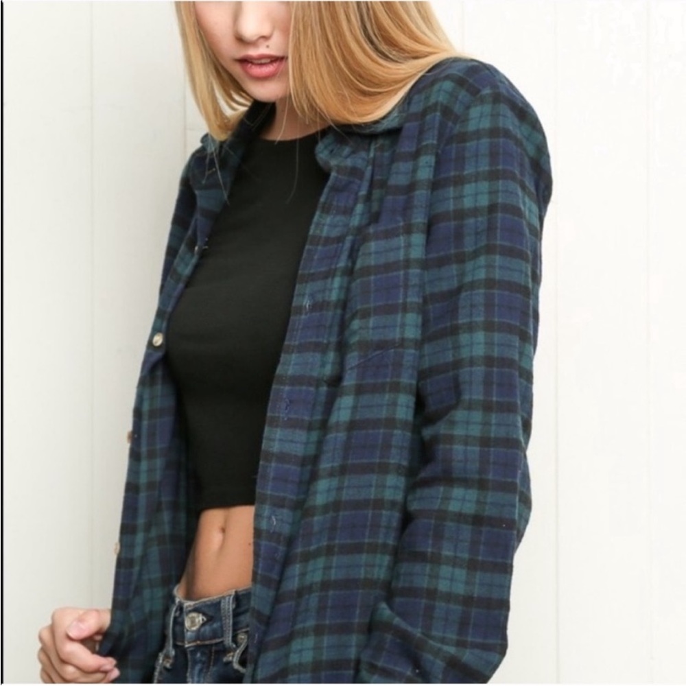 Brandy Melville Green and Blue Flannel